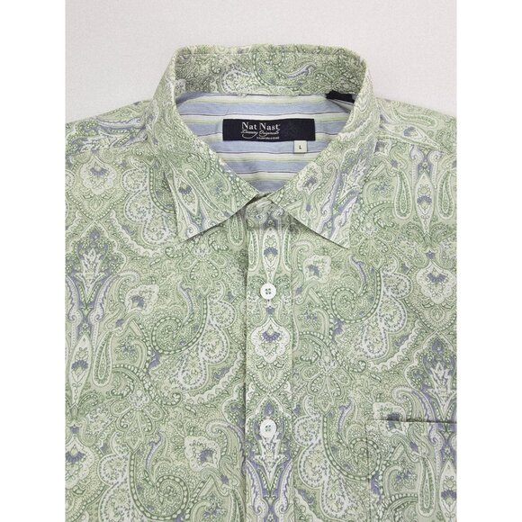 Nat Nast Luxury Originals Size Large Mens Green Paisley Logo Tag Cotton Shirt - Picture 1 of 11